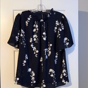 Ann Taylor Midnight Blue and Ivory Floral Blouse